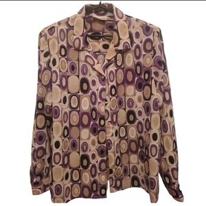 Vintage Alfred Dunner Printed Button Down Long Sleeves  W/ Shoulder Pads Size 14